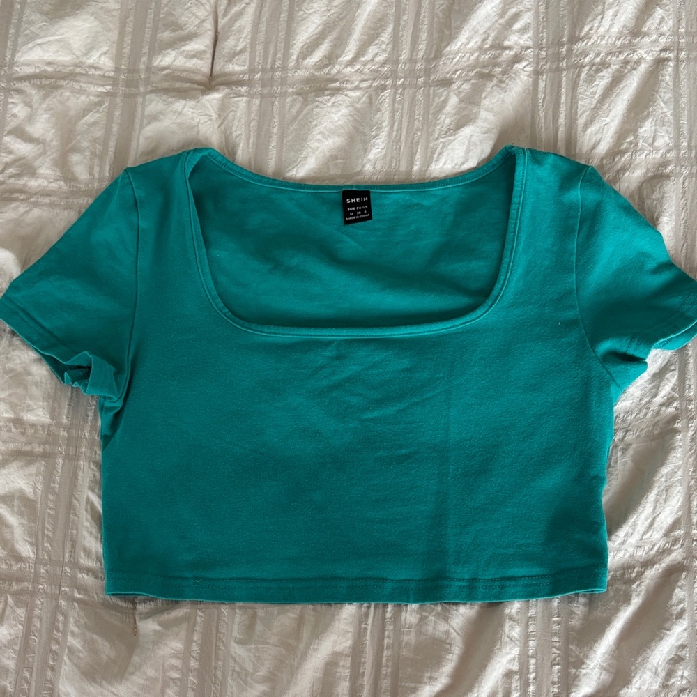 SHEIN Teal Square Neck Crop Top